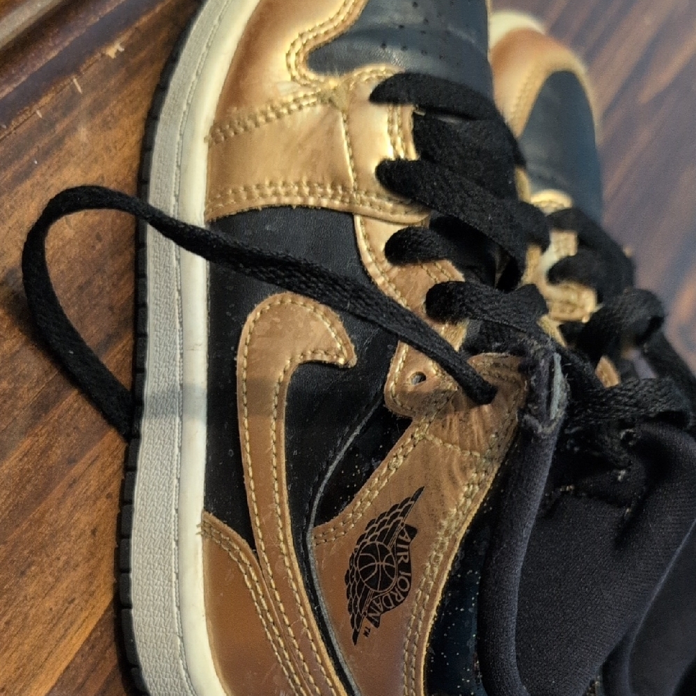 Nike Air Jordan Size 12 C Black and Gold Sneakers